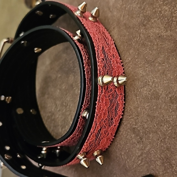 HOT TOPIC Hot Pink Lace Spiked Moto Punk Belt Medium main image 6